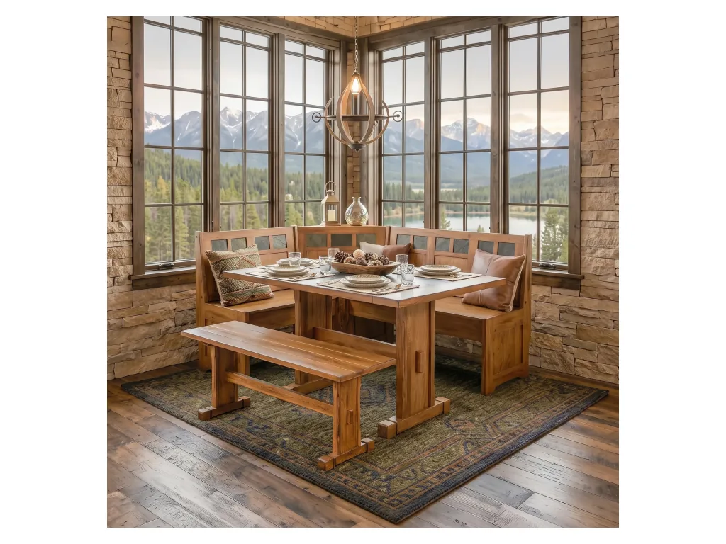 Sedona Breakfast Nook Long Bench & Corner Back Wood Seat