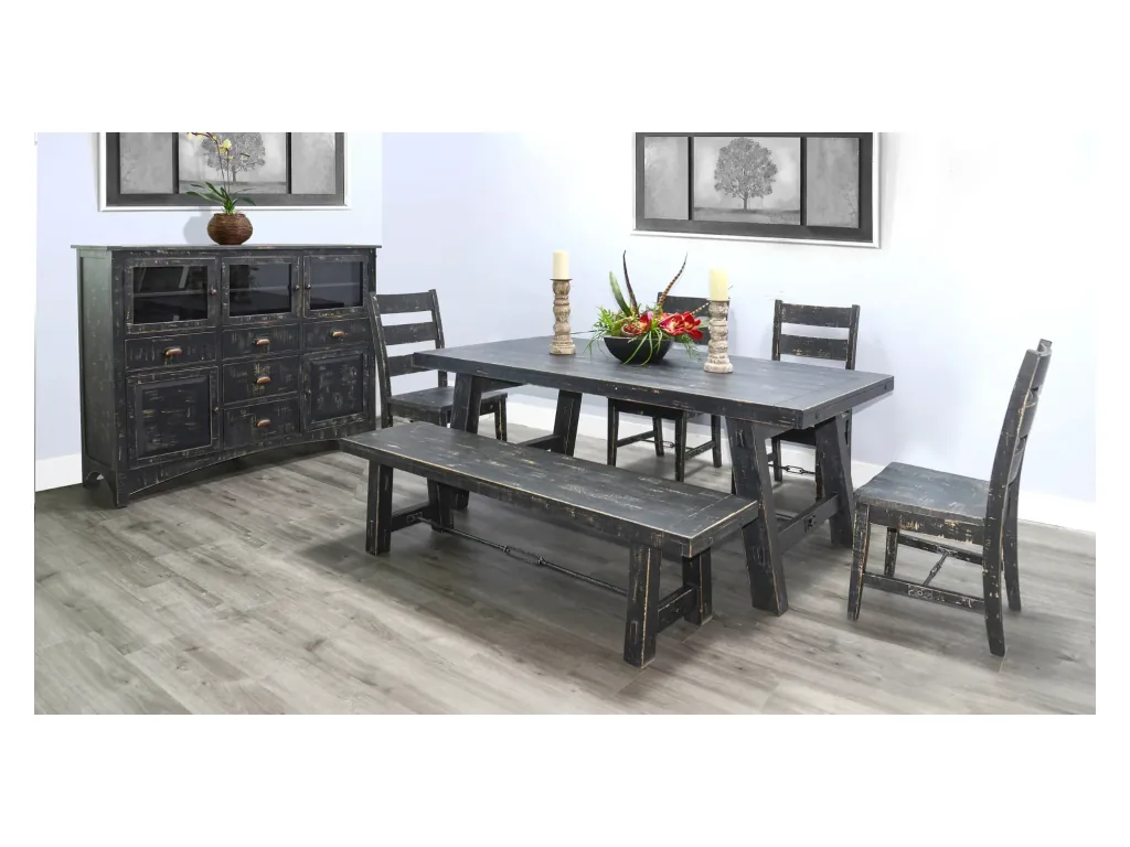 64" Black Sand Bench With Turnbuckle Wood Seat