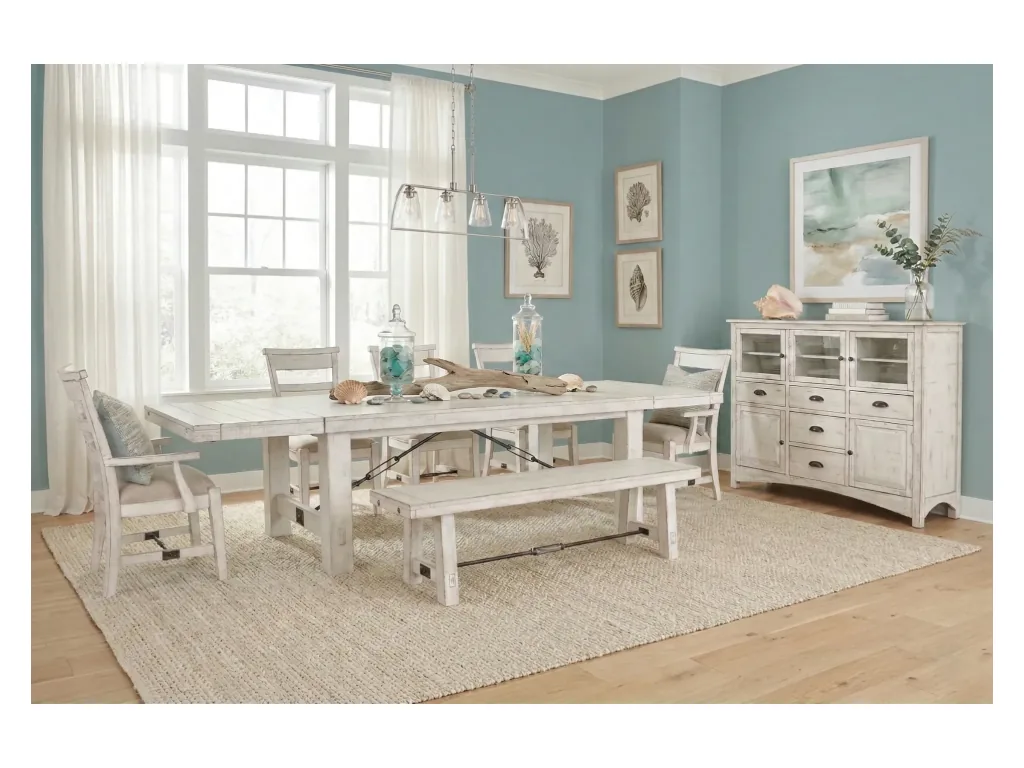 Marina 64" White Sand Bench With Turnbuckle Wood Seat