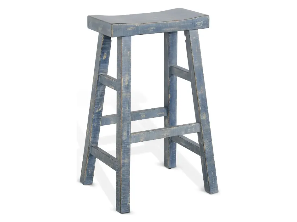 Ocean Blue 30"H Saddle Seat Stool Wood Seat