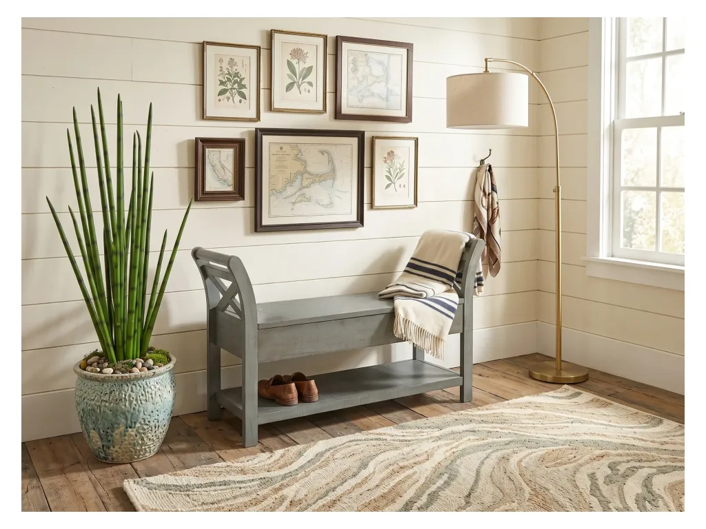 48" Accent Bench With Storage Wood Seat