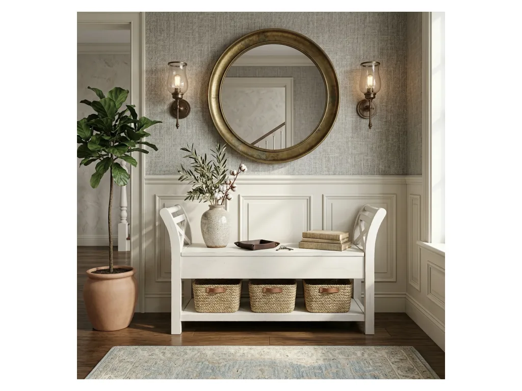 48" Accent Bench With Storage Wood Seat