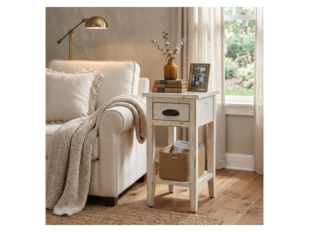 Marina White Sand Chair Side Table