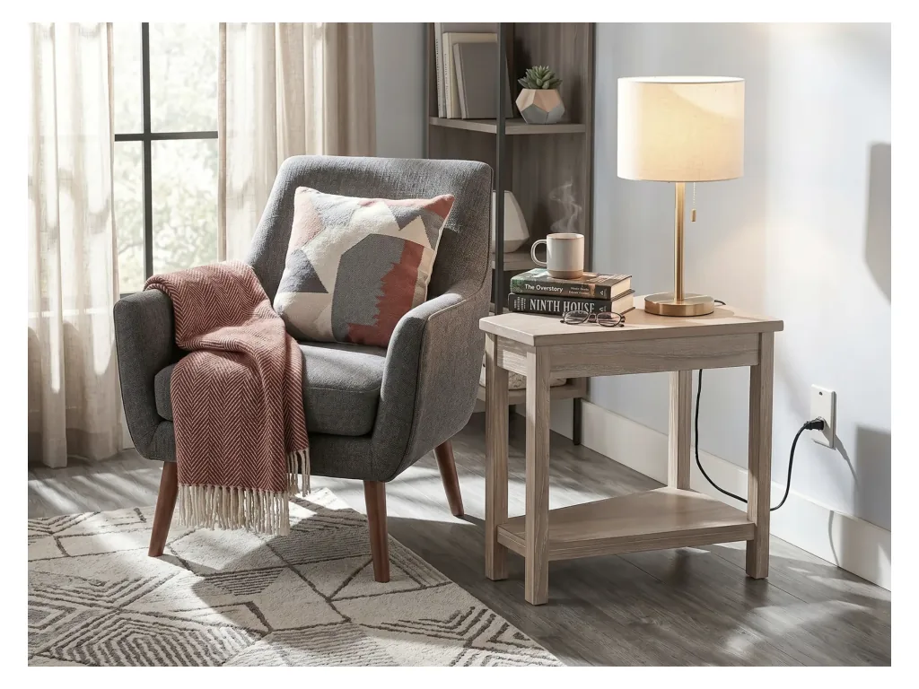 Chair Side Table W/ Power Strip