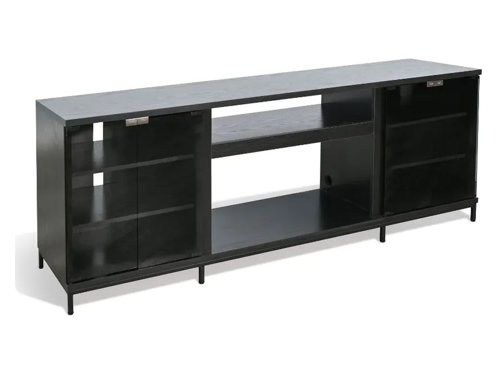 70" Newport Black Melamine Media Console With Fireplace Insert Option (2001B-28) - Alternative View