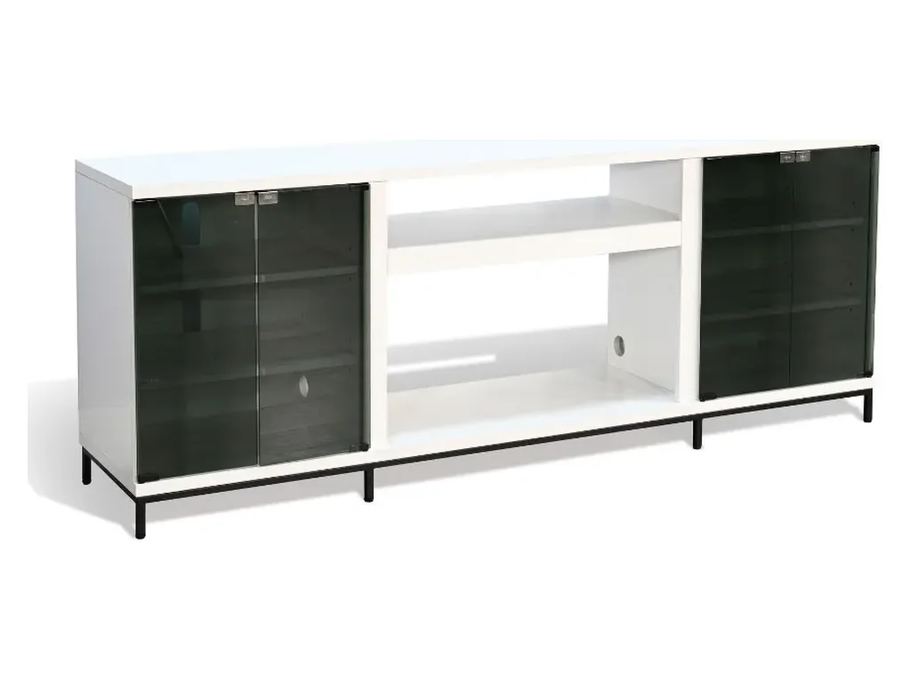 70" Newport White Melamine Media Console With Fireplace Insert Option (2001B-28) - Alternative View