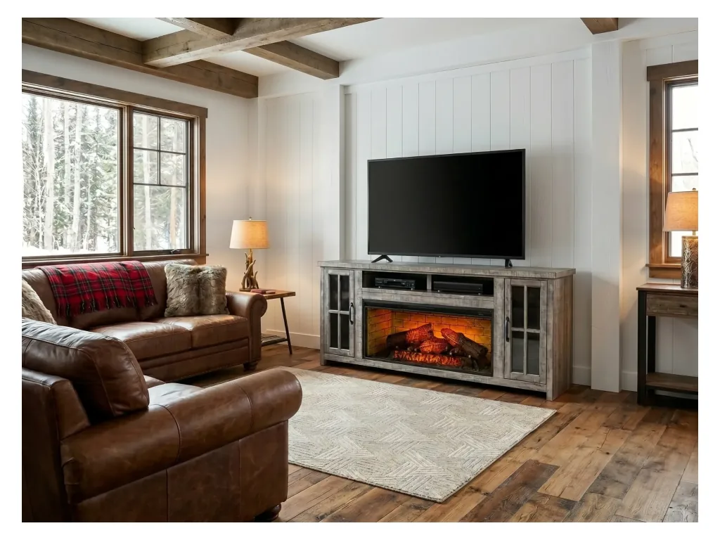 76" Plantation Alpine Gray Media Console With 42" Fireplace Option (3658)