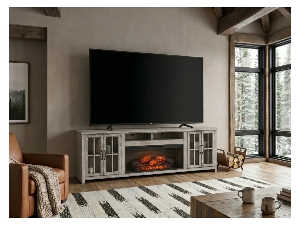 98" Plantation Alpine Gray Media Console With 42" Fireplace Option (3658)