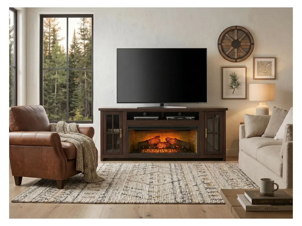 76" Plantation Coffee Bean Media Console With 42" Fireplace Option (3658)