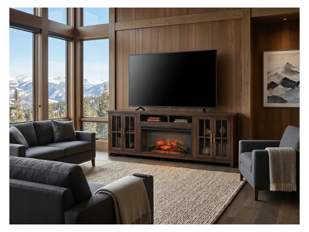 98" Plantation Coffee Bean Media Console With 42" Fireplace Option (3658)