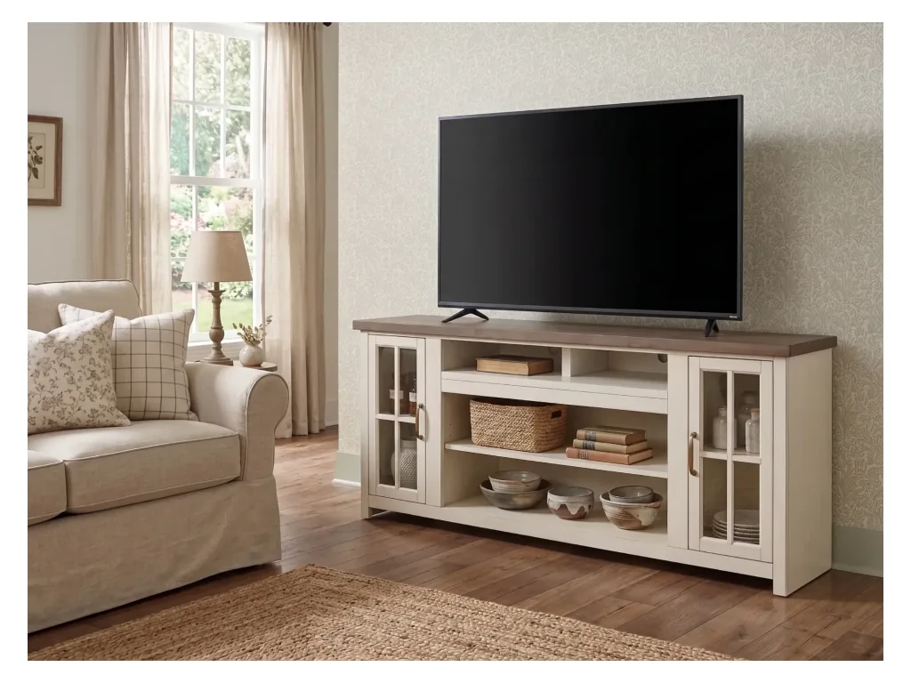 76" Plantation Marble White Media Console With 42" Fireplace Option (3658)