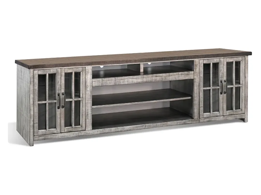 98" Plantation Tobacco/Alpine Gray Media Console With 42" Fireplace Option (3658)