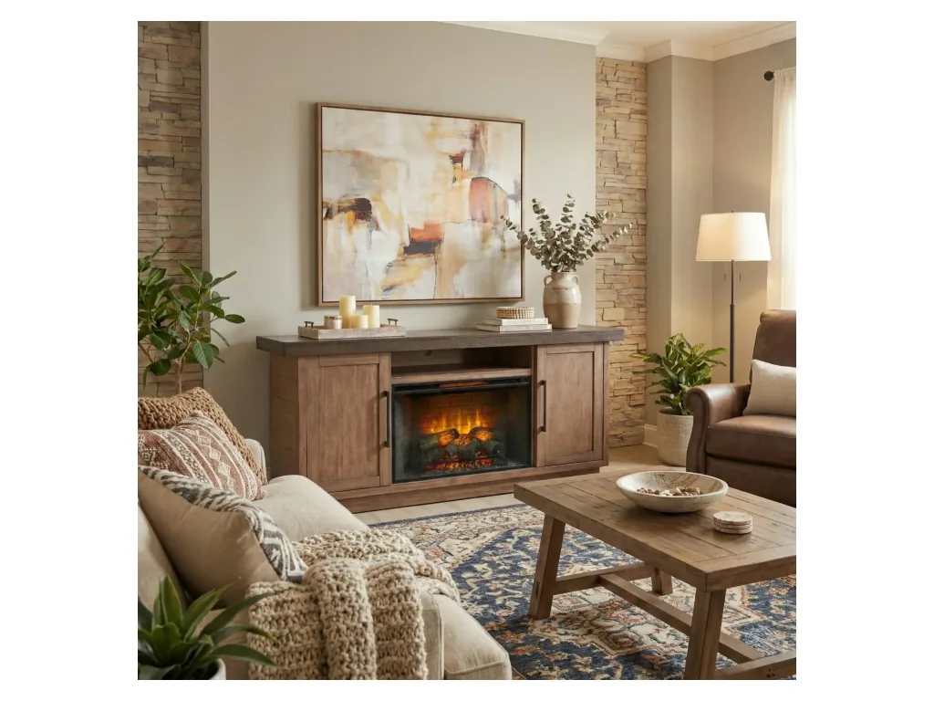 78" Boise Tobacco/Buckskin Media Console With 33" Fireplace Option(3666-FPI)