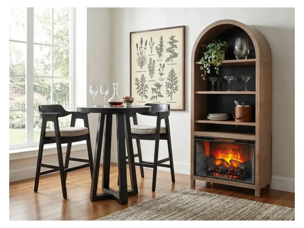 37" Chill Oak Grove/Umbra Arch Bookcase With 33" Fireplace Option(3666-FPI)
