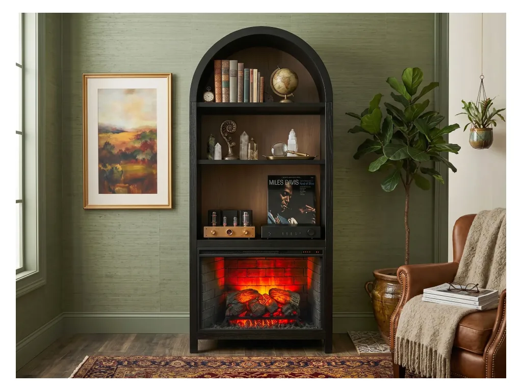 37" Chill Umbra/Oak Grove Arch Bookcase With 33" Fireplace Option(3666-FPI)