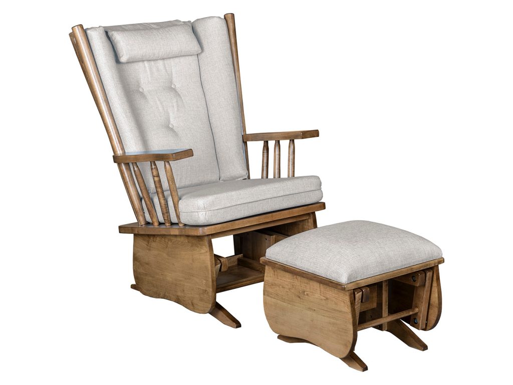 Amish Furniture of NE Smooth 4 Post Highback Regular Glider and Ottoman Glider Swivels & Glider