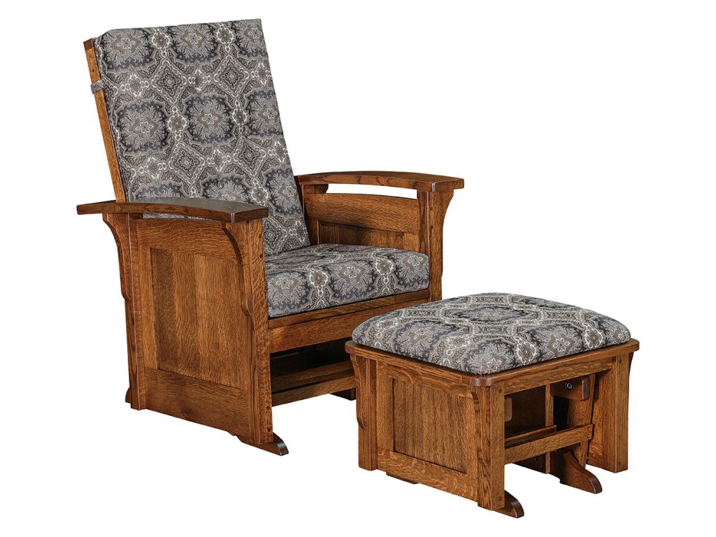 Amish Furniture of NE Bow Arm Panel Glider with Ottoman Swivels & Glider