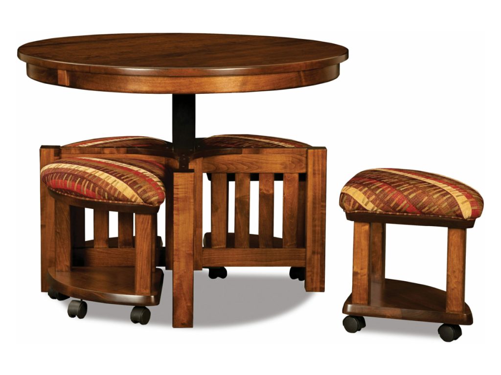 Five Piece Round Table Bench Set With Open Benches, alternate view
