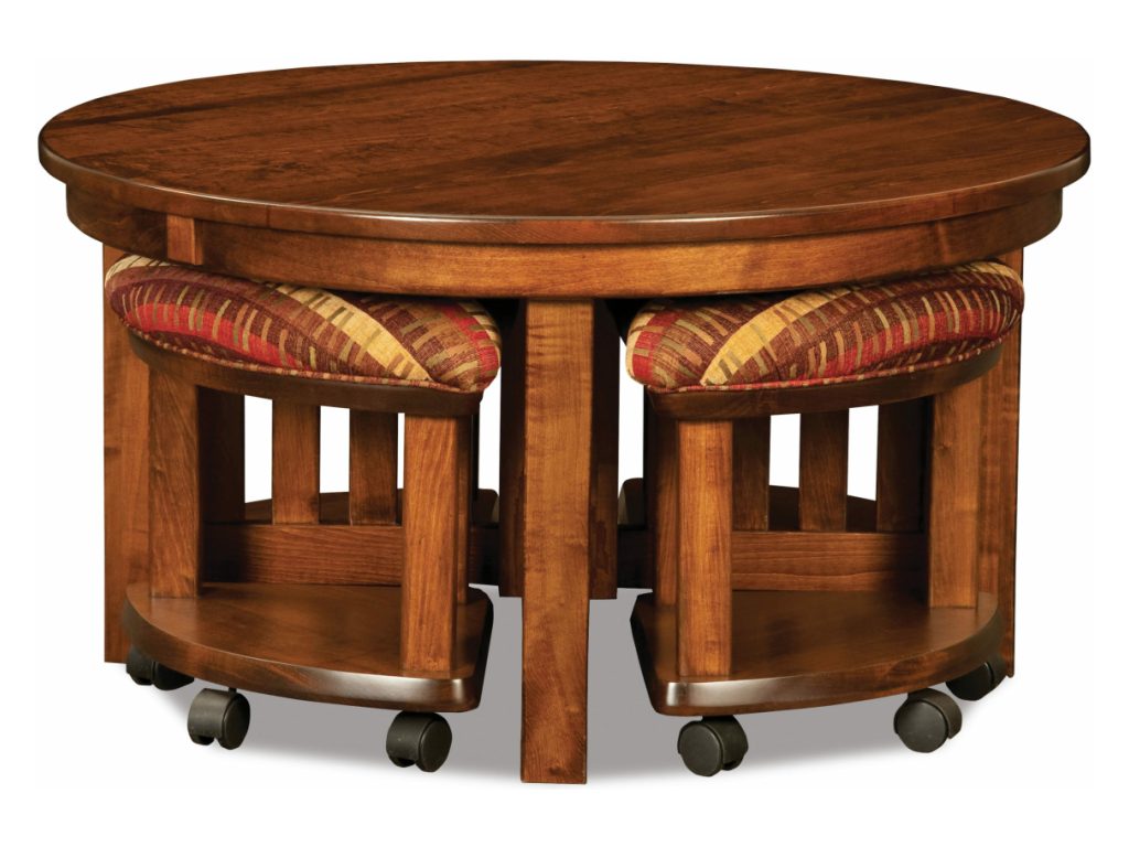 Five Piece Round Table Bench Set With Open Benches