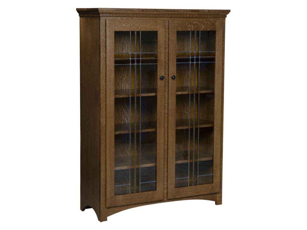 Amish Furniture of NE Glass Door Mission Bookcase with Leaded Glass