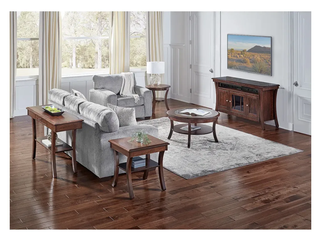 Amish Furniture of NE Sierra Round Glass Top Coffee Table Table Top, alternate view