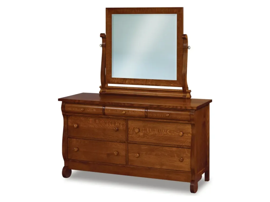 Old Classic Sleigh 7 Drawer Dresser – 58″W Mirror Dresser Mirror