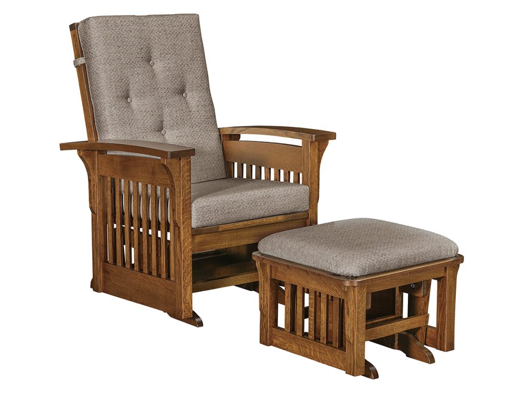 Amish Furniture of NE Bow Arm Slat Glider with Ottoman Glider Swivels & Glider