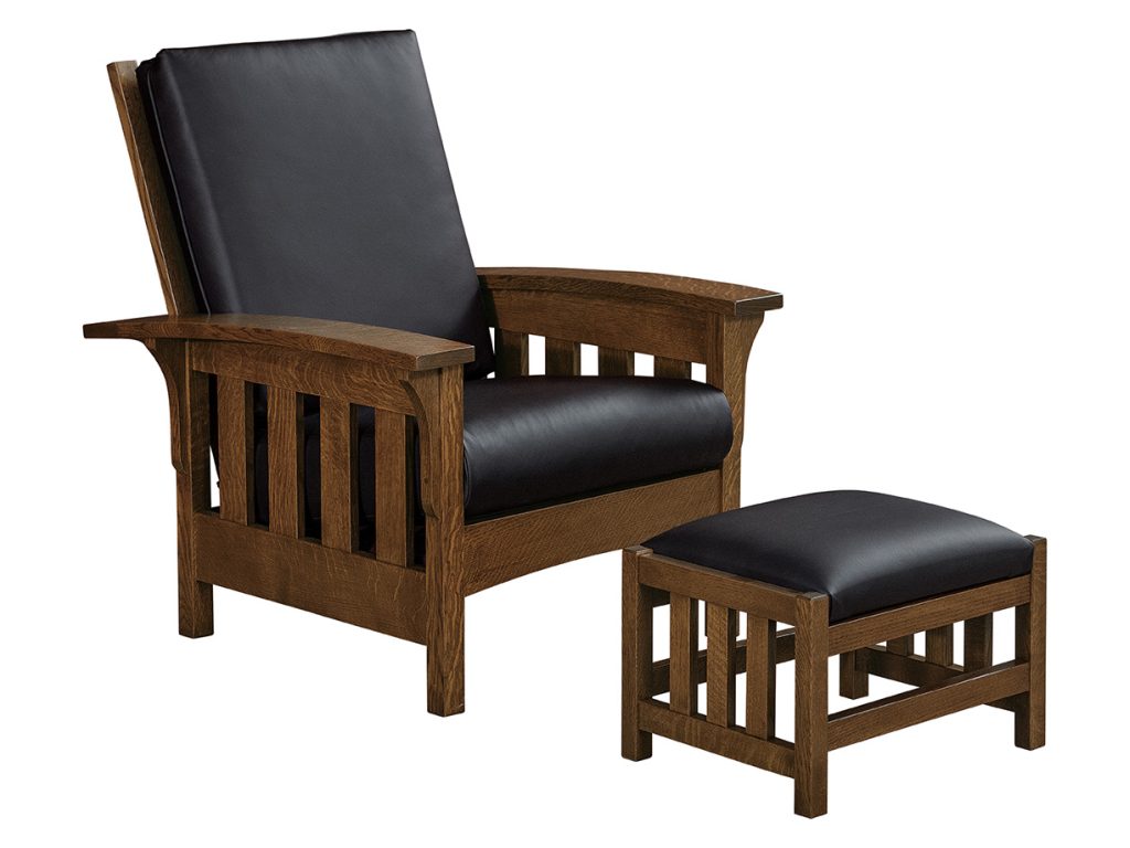 Amish Furniture of NE Bow Arm Slat Morris Chair with Footstool Chair