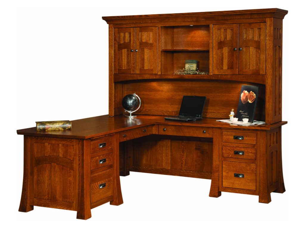 Bridgefort Mission Corner Desk with Hutch – 84″W Desk