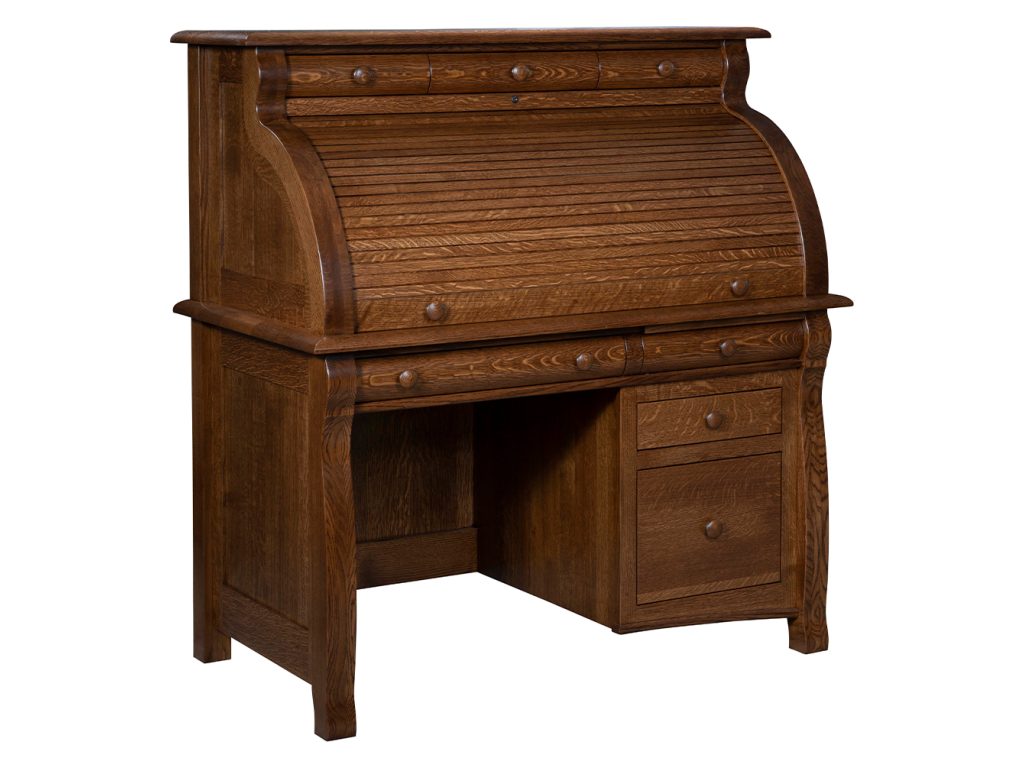 Amish Furniture of NE Castlebury Single Pedestal Rolltop Desk, alternate view