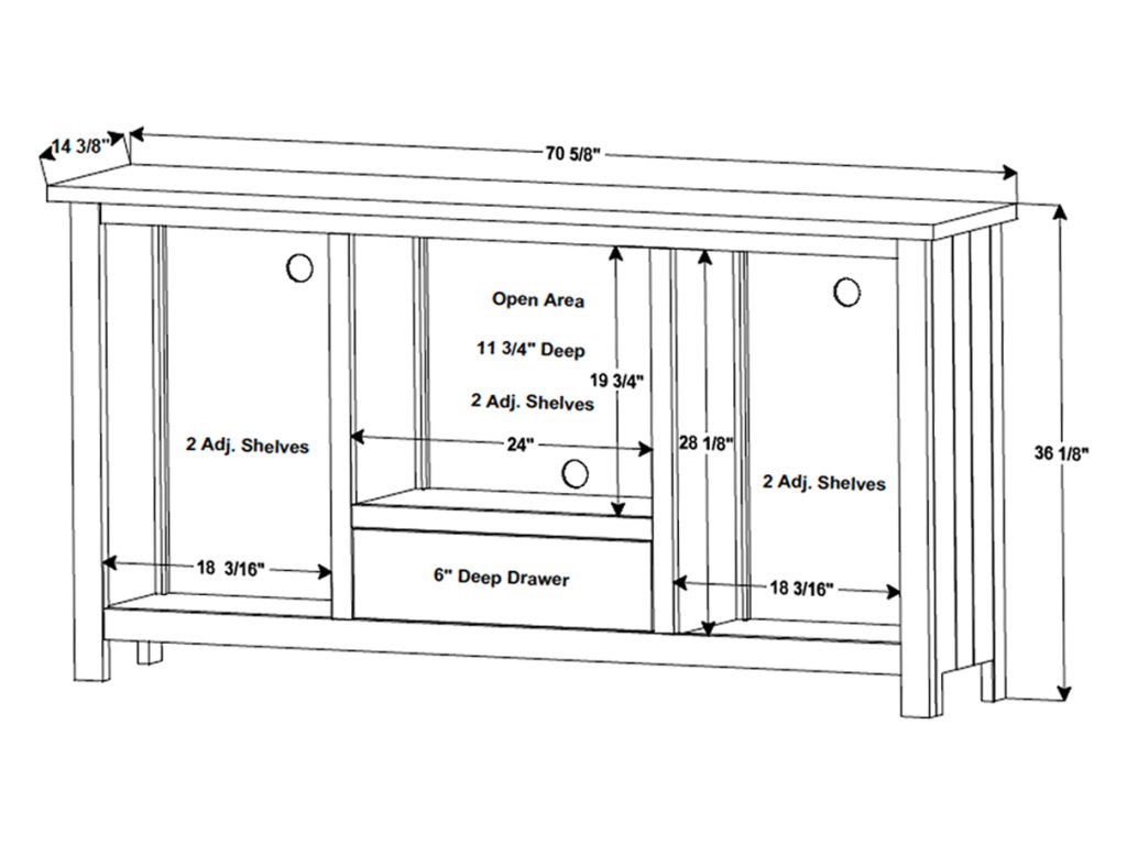 Amish Furniture of NE Artesa Media Stand – 73″W, alternate view