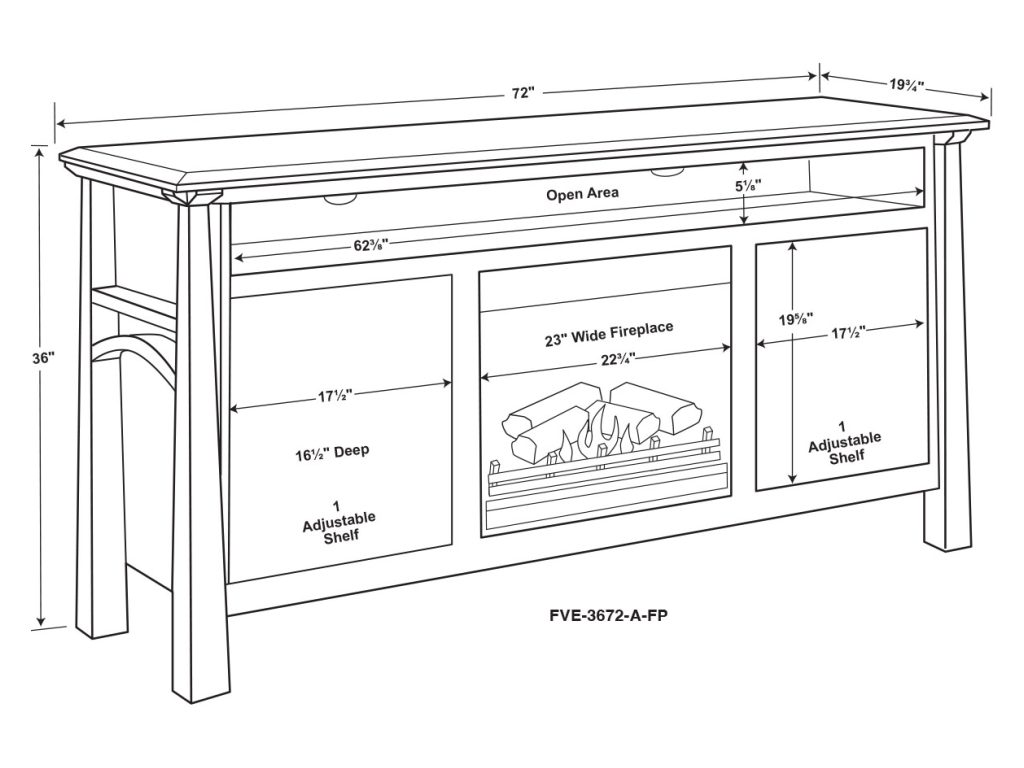 Amish Furniture of NE Artesa Media Stand With Fireplace – 72″W, alternate view