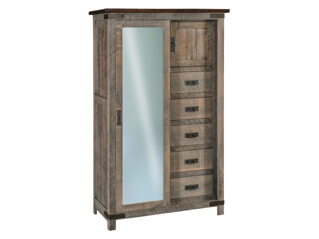 Amish Furniture of NE Ironwood Sliding Door Chifferobe Armoire Cabinet