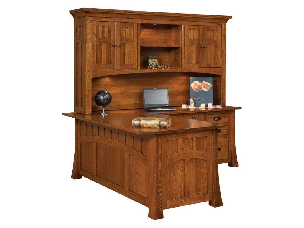 Bridgefort Mission Corner Desk with Hutch – 84″W Desk, alternate view