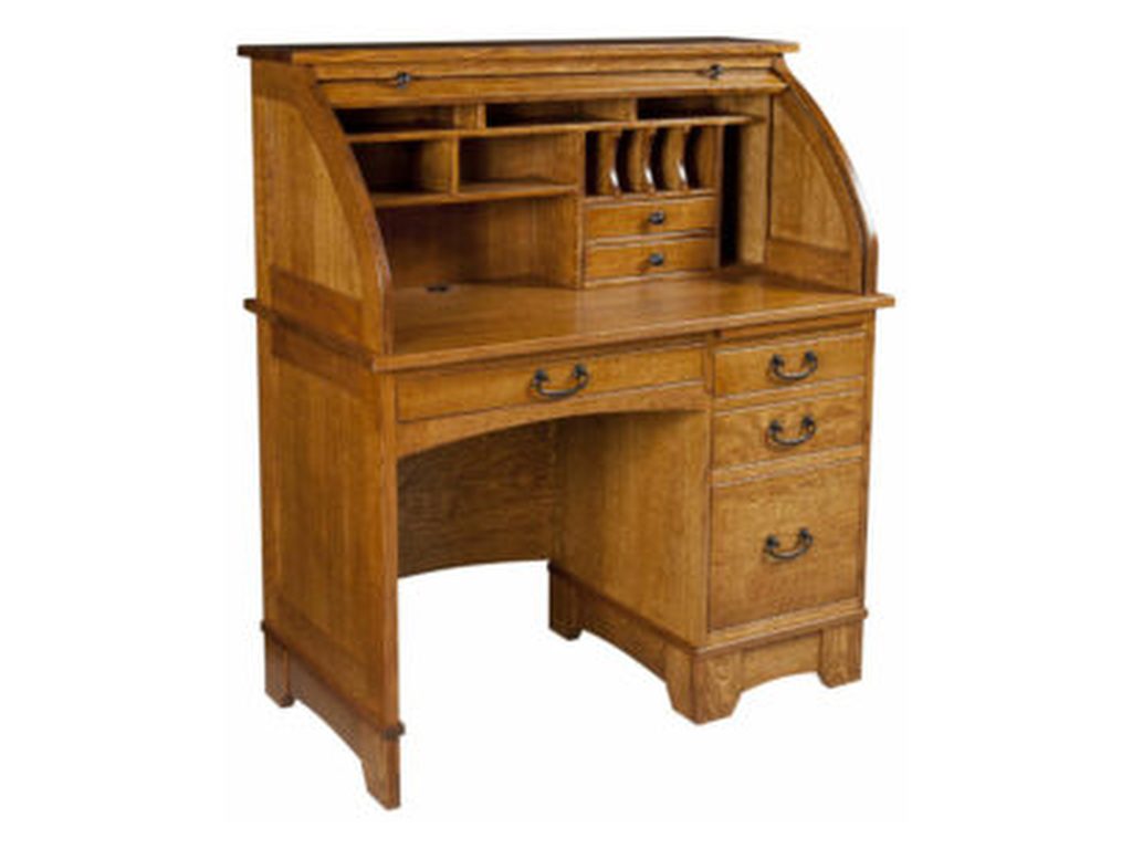 Amish Furniture of NE Single Pedestal Noble Mission Rolltop Desk