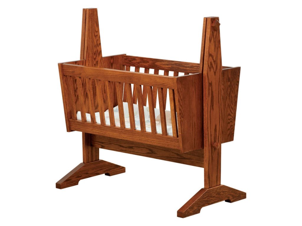 Amish Furniture of NE Mission Baby Cradle With Cradle Pad Bed