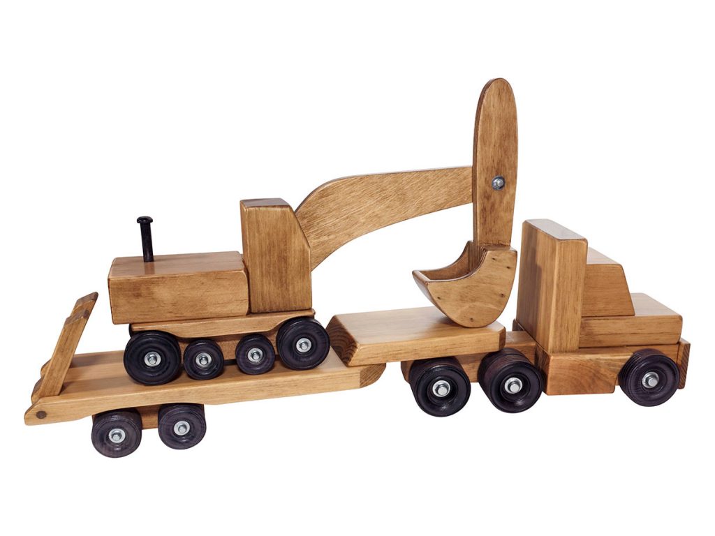 Wooden Low Boy with Excavator Decorative Object