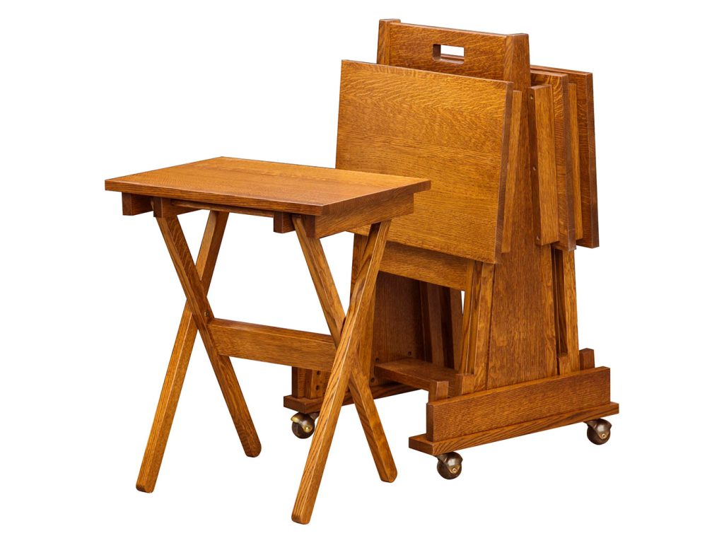 Amish Furniture of NE Mission Folding TV Tray Set Set – 4 trays/cart