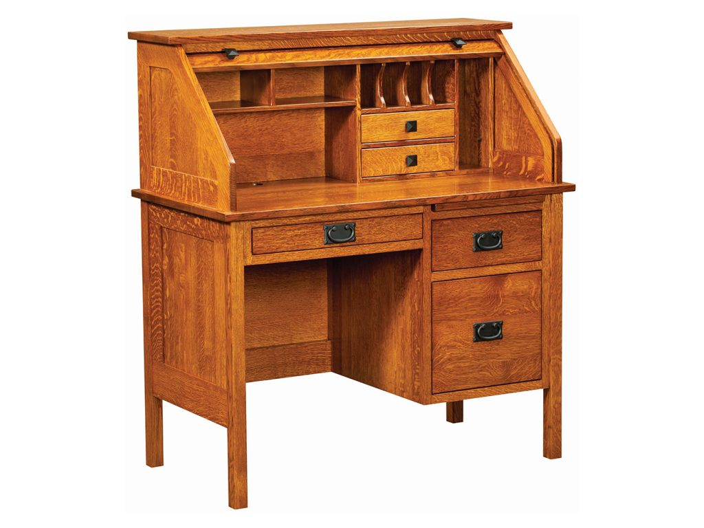 Amish Furniture of NE Single Pedestal Post Mission Rolltop Desk