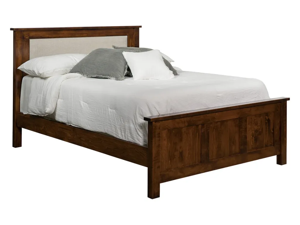 Amish Furniture of NE Flush Mission Bed with Fabric Headboard Upholstered Bed