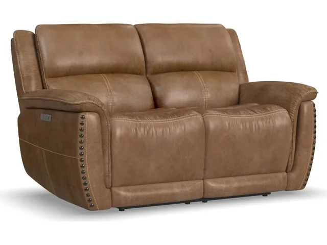 Beau Silt Fabric Power Reclining Loveseat with Power Headrests