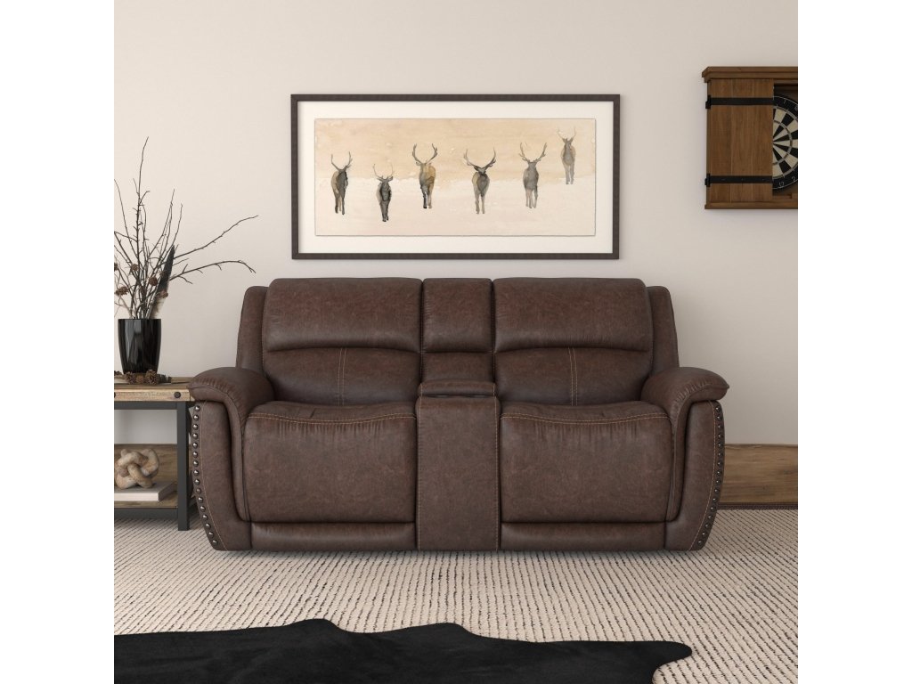 Beau Sable Fabric Power Reclining Loveseat with Console & Power Headrests - image 1