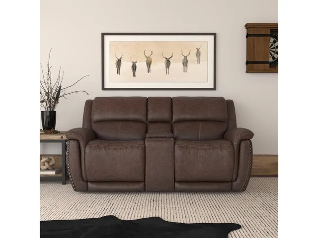 Beau Sable Fabric Power Reclining Loveseat with Console & Power Headrests - Alternative View