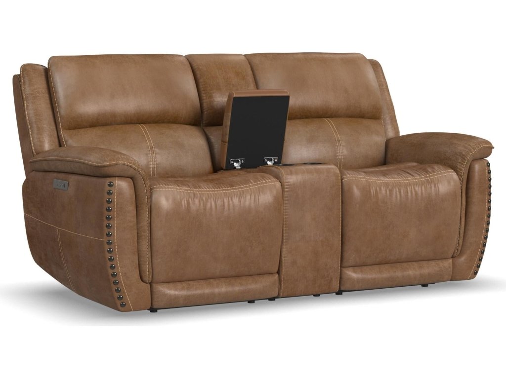 Beau Silt Fabric Power Reclining Loveseat with Console & Power Headrests - main image
