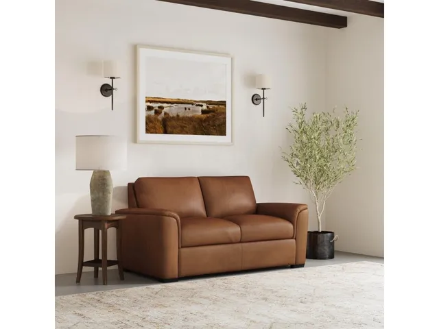 Henry Caramel Leather Loveseat - Alternative View
