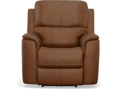 Henry Caramel Leather Power Recliner with Power Headrest & Lumbar - Alternative View