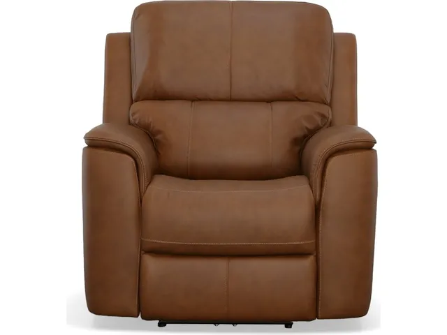 Henry Caramel Leather Power Recliner with Power Headrest & Lumbar - Alternative View