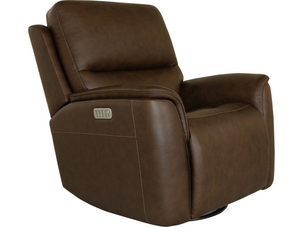 Henry Burnt Umber Leather Power Swivel Gliding Recliner with Power Headrest, Lumbar, Heat & Massage - main image