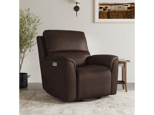 Henry Burnt Umber Leather Power Swivel Gliding Recliner with Power Headrest, Lumbar, Heat & Massage - Alternative View