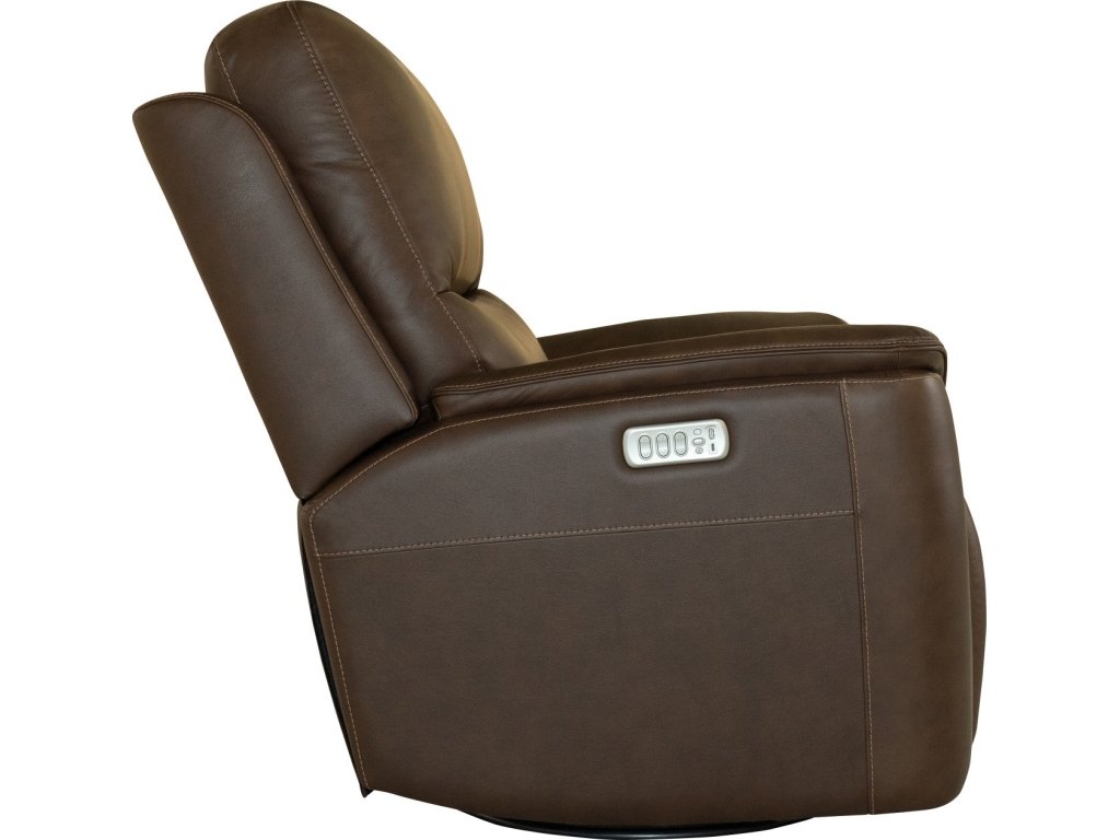 Henry Burnt Umber Leather Power Swivel Gliding Recliner with Power Headrest, Lumbar, Heat & Massage - image 3